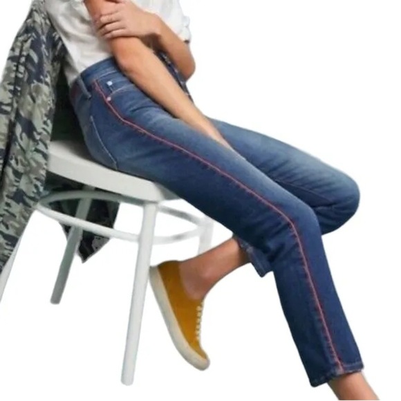 Pilcro and the Letterpress Relaxed Straight Red Stripe Ankle Denim Jeans (J2) - Picture 2 of 11